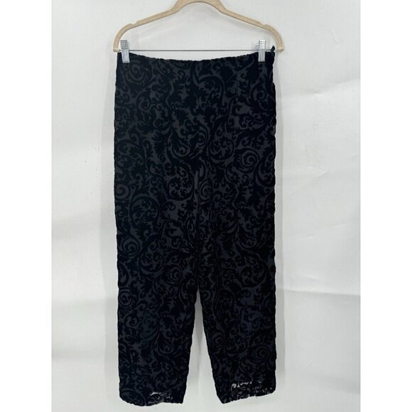 Talbots Burnout Velvet Pant Women 10 Petite Black Witchy Gothic VINTAGE Wide Leg - Picture 1 of 9